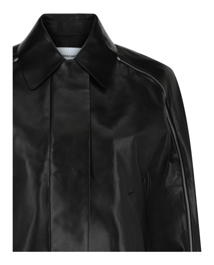 Ferragamo Zip-Detail Cropped Leather Jacket