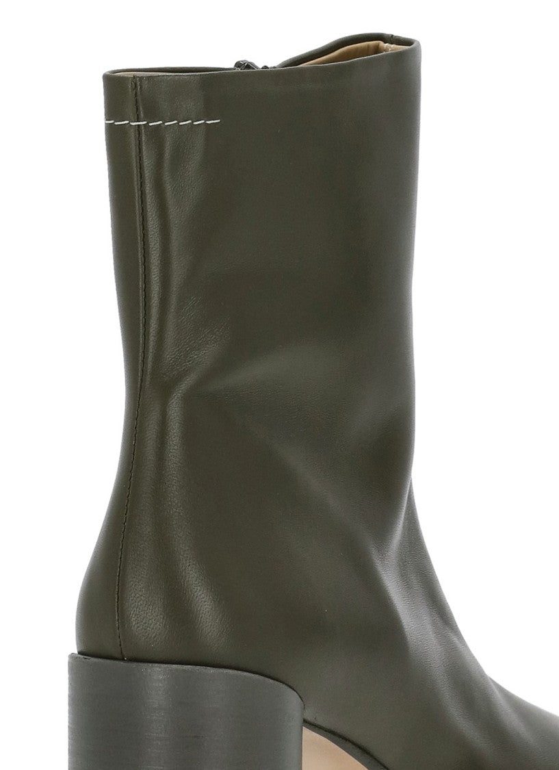 Mm6 By Maison Margiela Green Squared-Toe Leather Boots