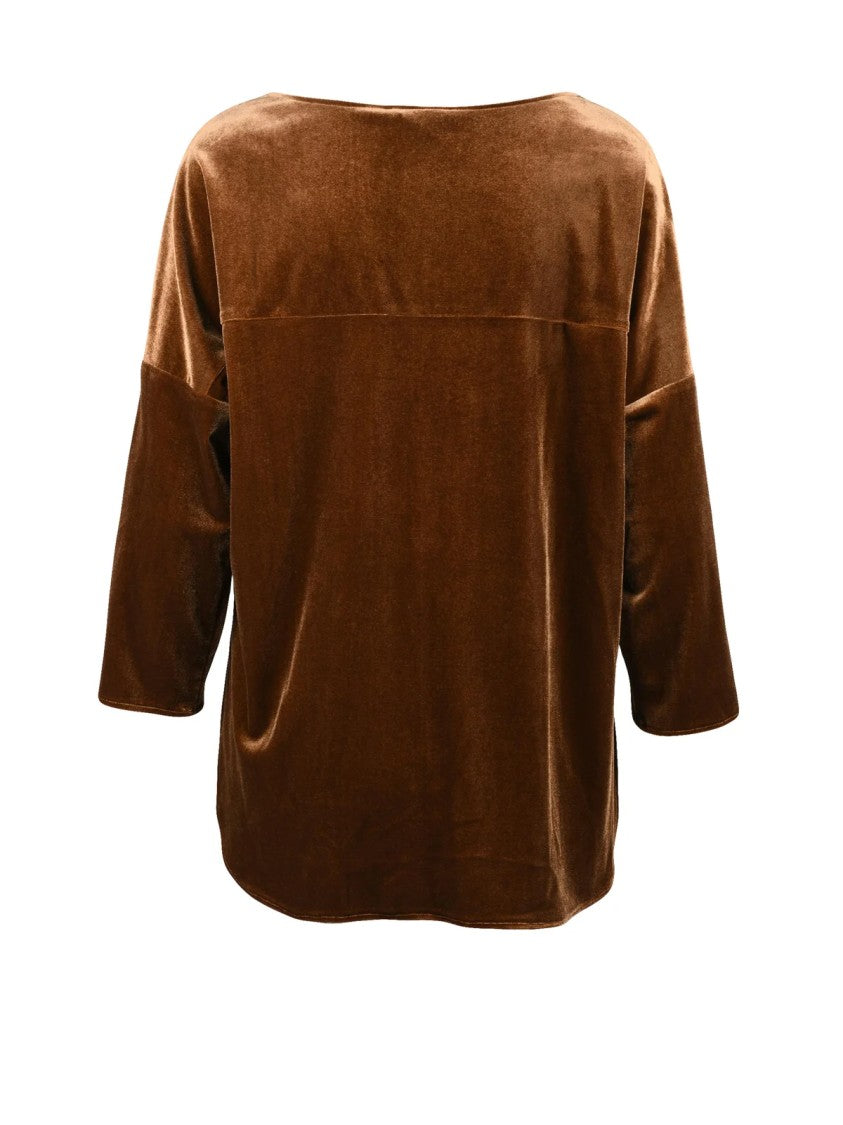 Black 961 Beige Velvet Stretch Polyamide Fluid Blouse