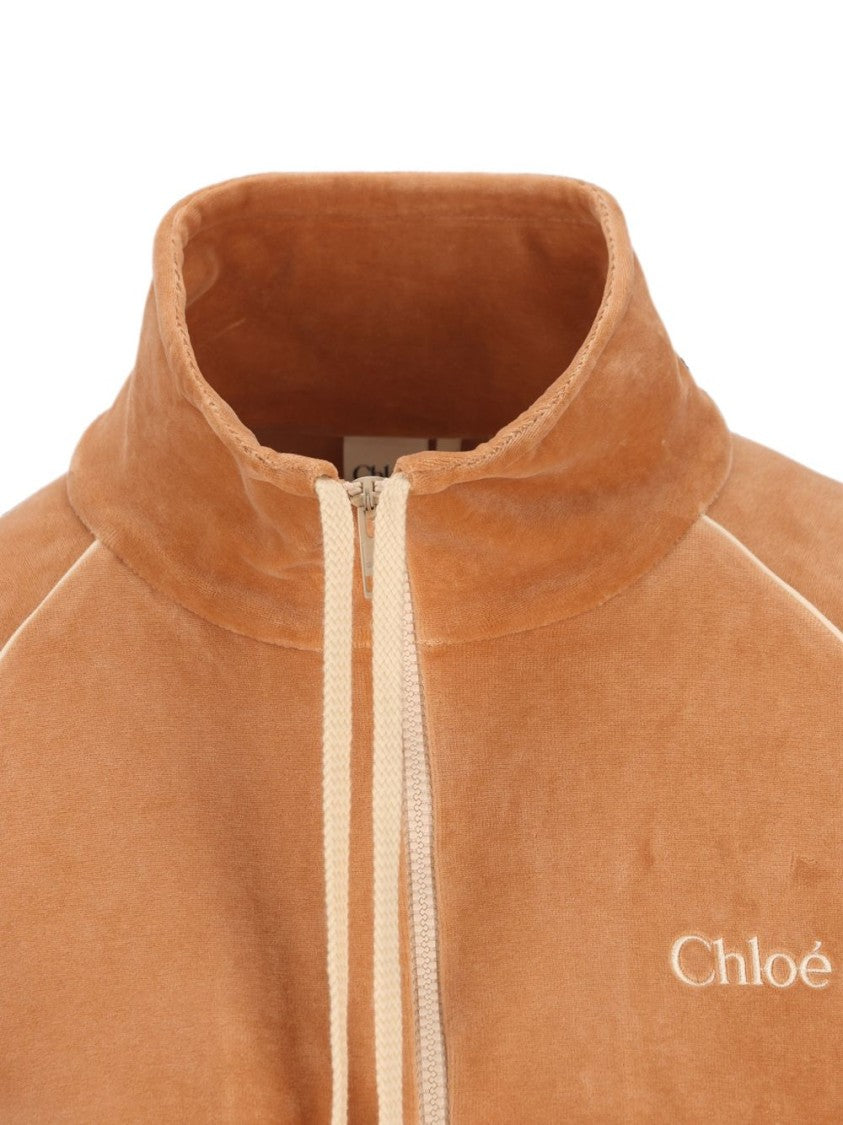 Chloé Black Cropped High Collar Velvety Sweater