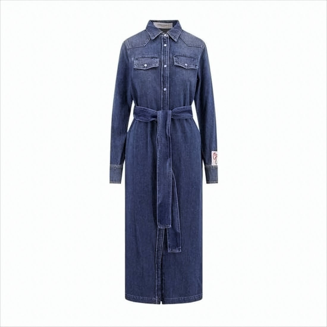 Golden Goose Classic Denim Long Dress With Button-Down Front And Embroidered Patch