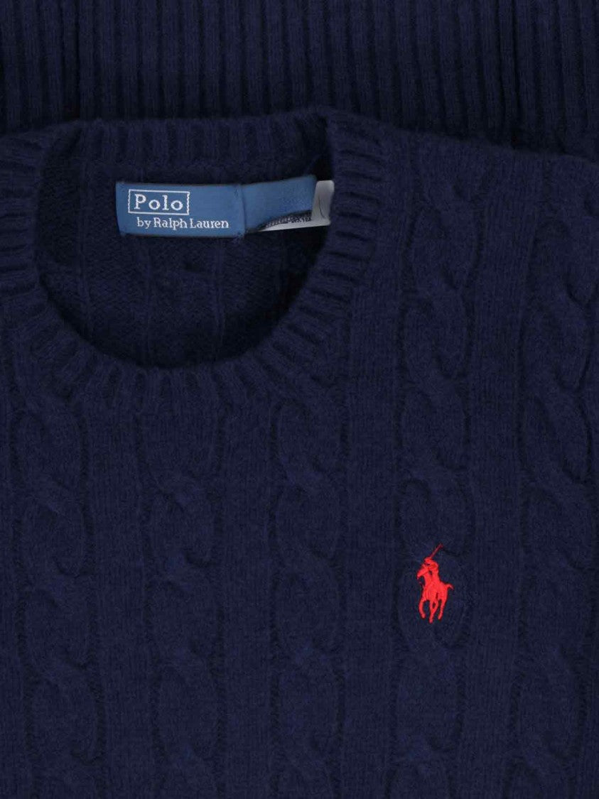 Polo Ralph Lauren Navy Blue Cable-Knit Sweater With Embroidered Logo