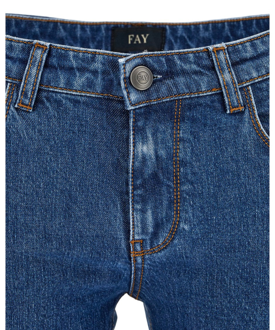 Fay Skinny Fit Stone-Washed Denim Jeans