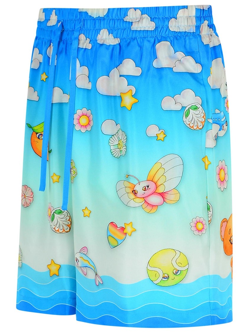 Casablanca 'Kawaii' Blue Silk Bermuda Shorts