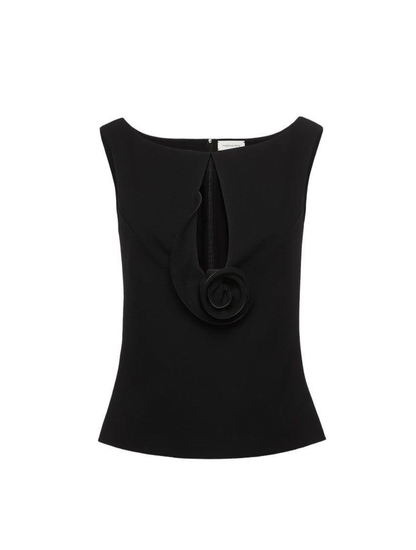 Magda Butrym Sculptural Black Top With Teardrop Cut-Out