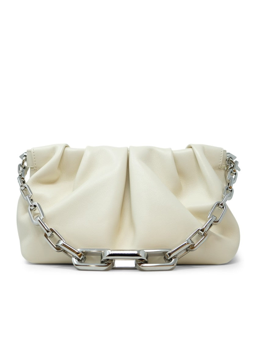 Christian Louboutin Ivory Nappa Leather Shoulder Bag With Silver Chain Strap