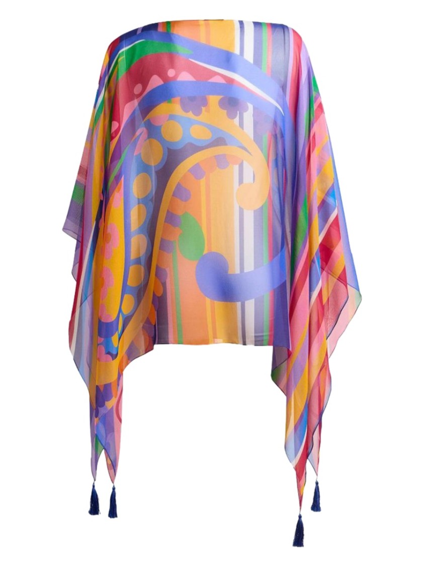 Etro Multicolor Paisley Print Tassels Silk Top