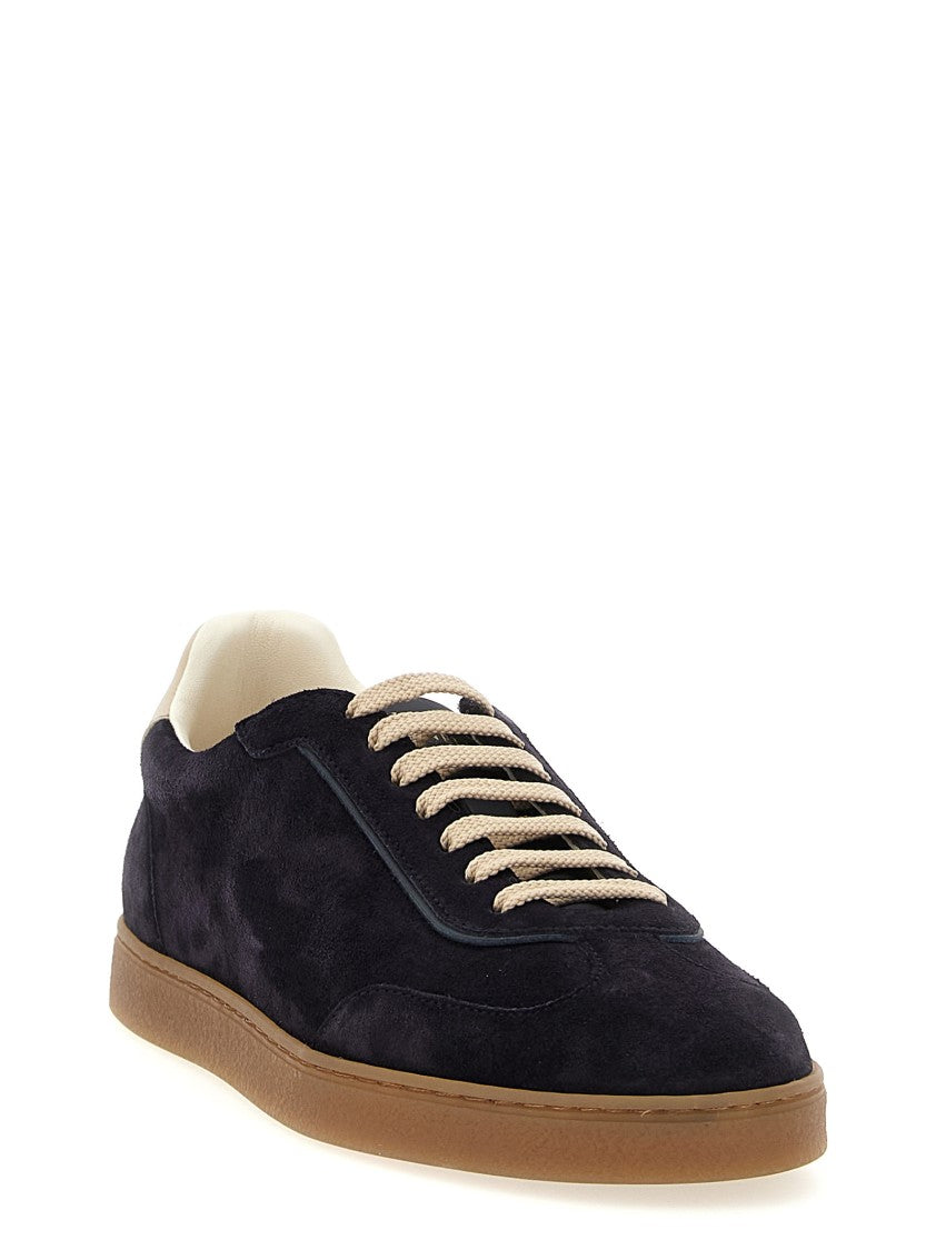Brunello Cucinelli Washed Suede Sneakers With Contrast Leather Heel And Durable Latex Sole