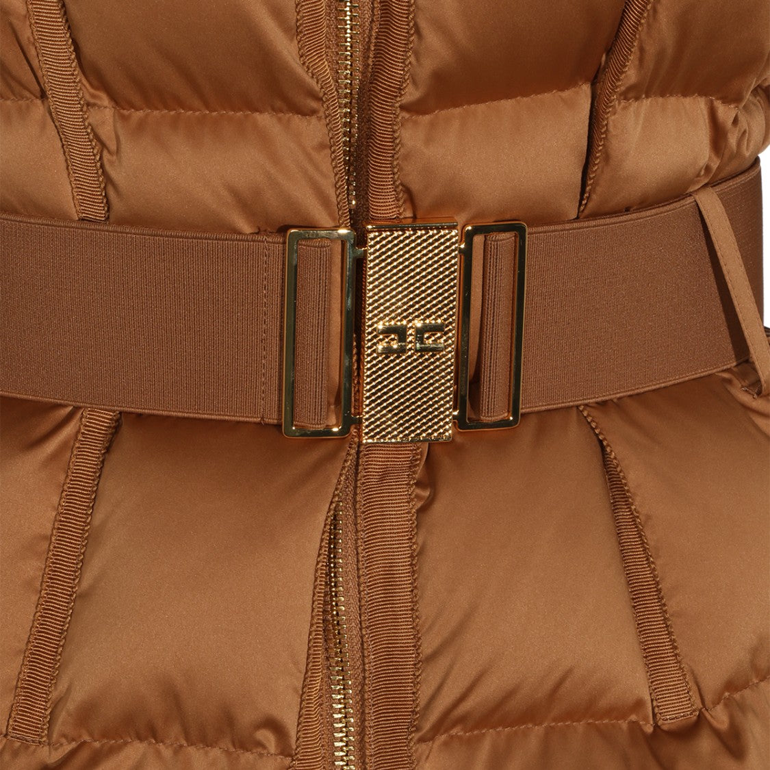 Elisabetta Franchi Quilted Padded Jacket With Detachable Hood And Gold-Tone Buckle