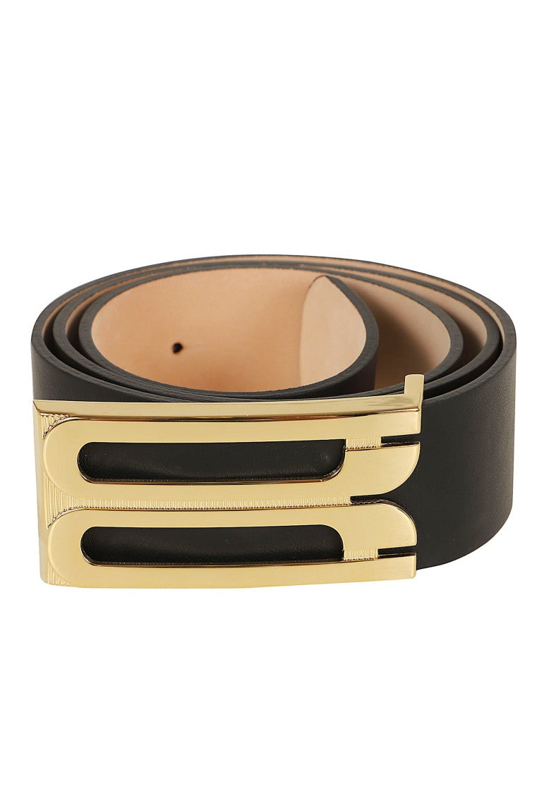 Victoria Beckham Geometric Buckle Jumbo Frame Belt In Black Leather