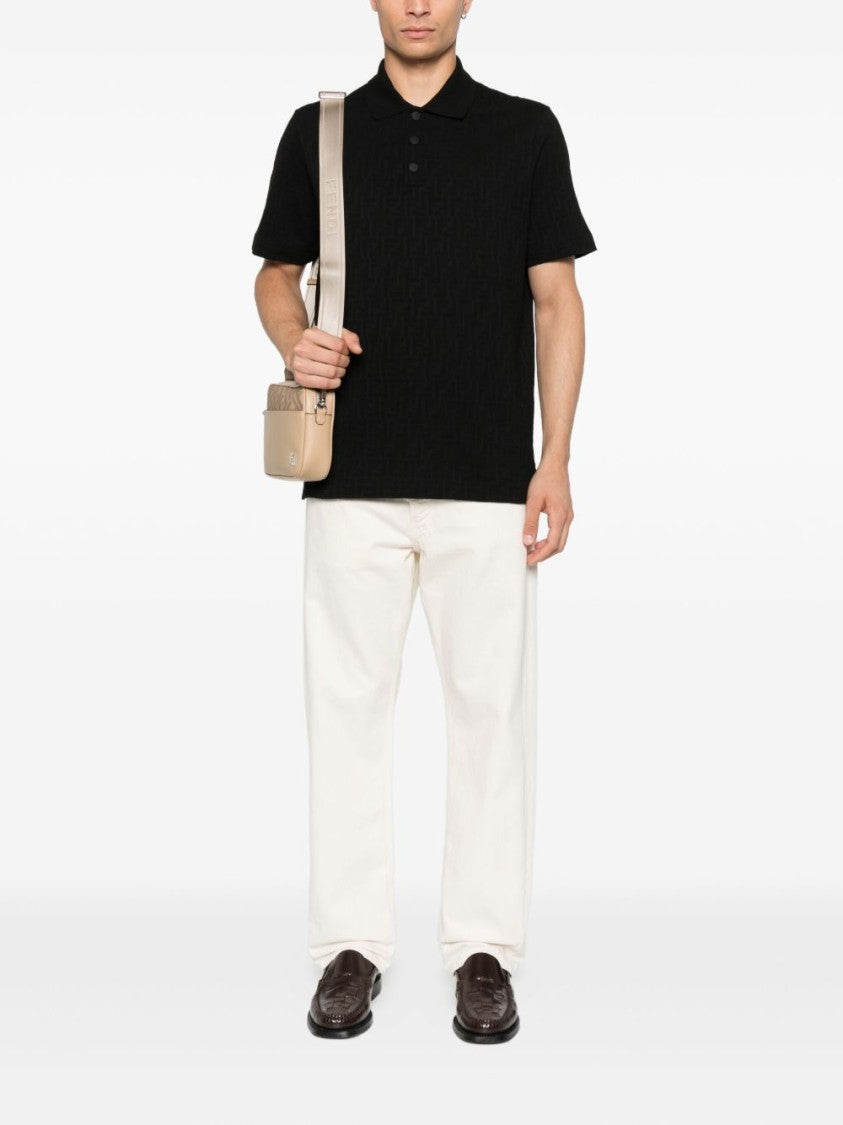 Fendi Textured Black Polo Shirt With Classic Collar