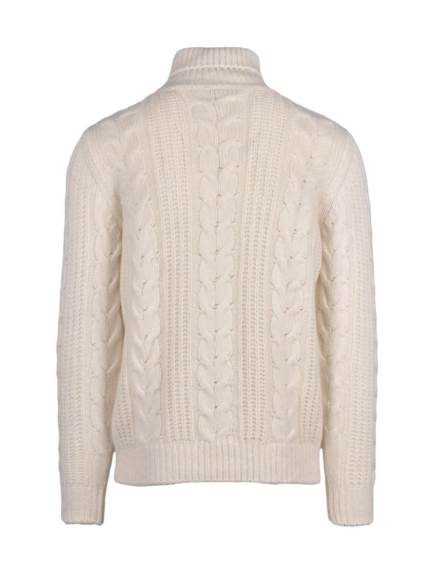Eleventy Cashmere Silk Blend High Neck Sweater With Textured Knit