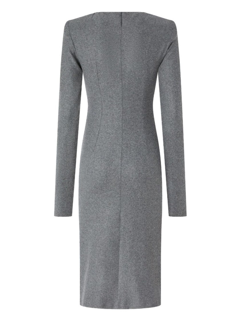 Pinko Draped Fitted Midi Dress In Soft Grey Wool Blend Jersey