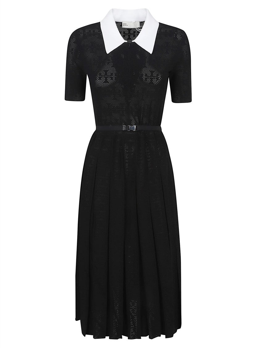 Tory Burch Black Knit Pleated Traforato Dress