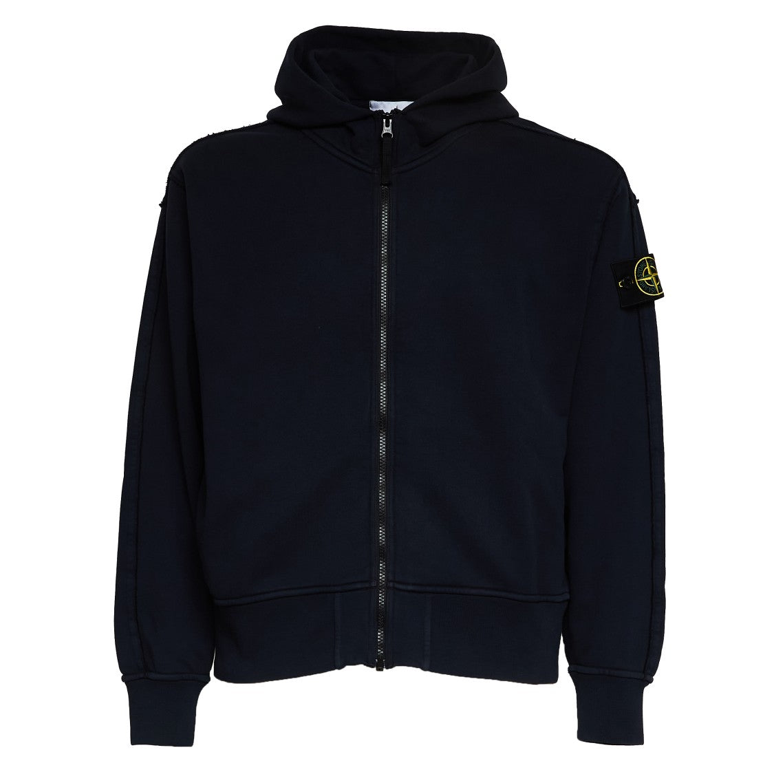 Stone Island Deconstructed Detail Zipped Cotton Regular Hoodie