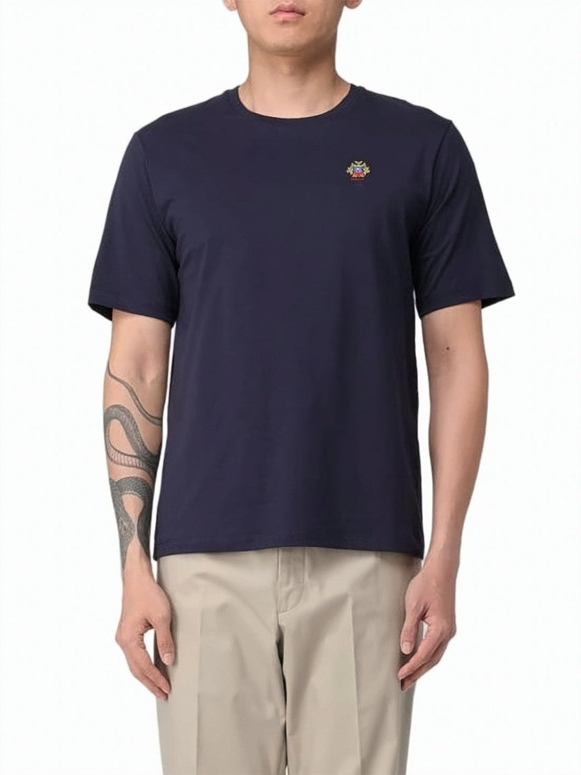Bally Blue Solid Cotton Embroidered Emblem T-Shirt