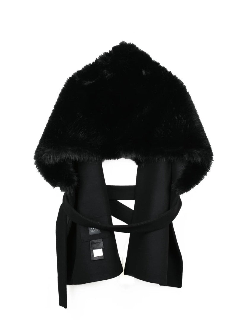 Nu Black Polyester Fur-Trim Stole