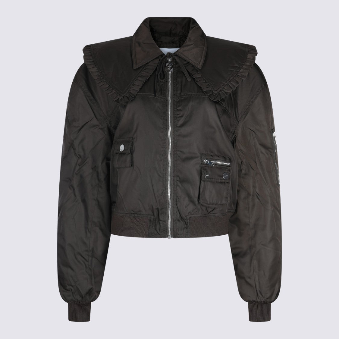 Ganni Cropped Jacket With Ruffled Collar