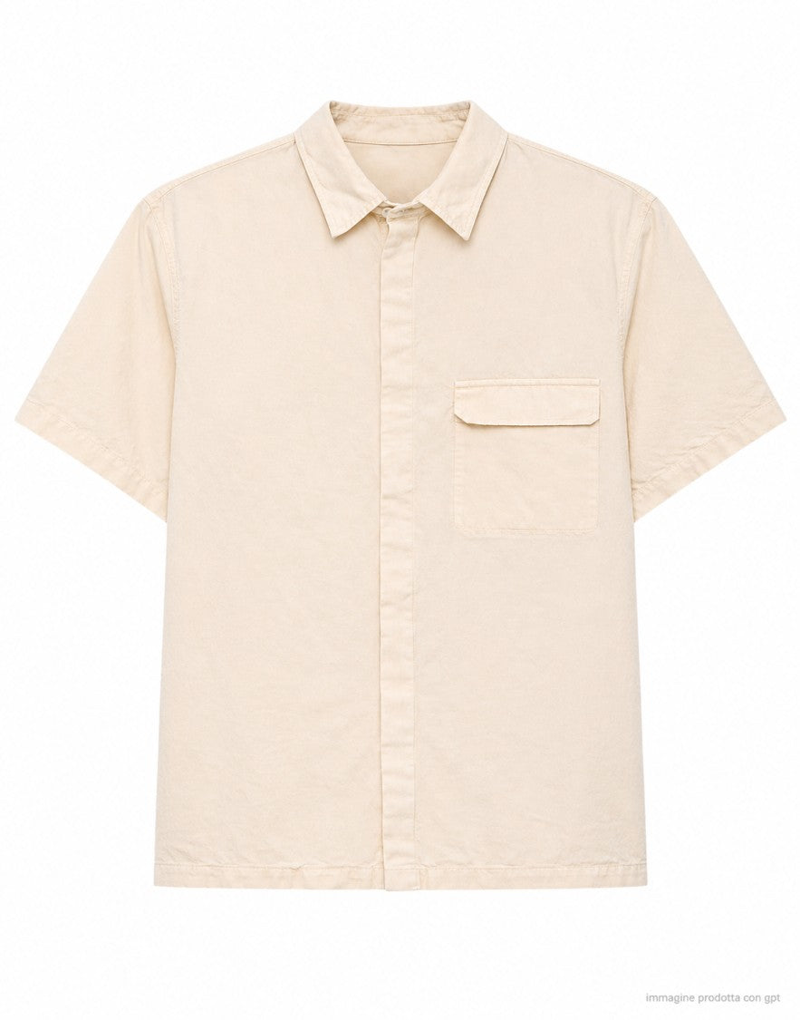 Origin Of Line White Loose Fit Twill Hemp Bowling Shirt