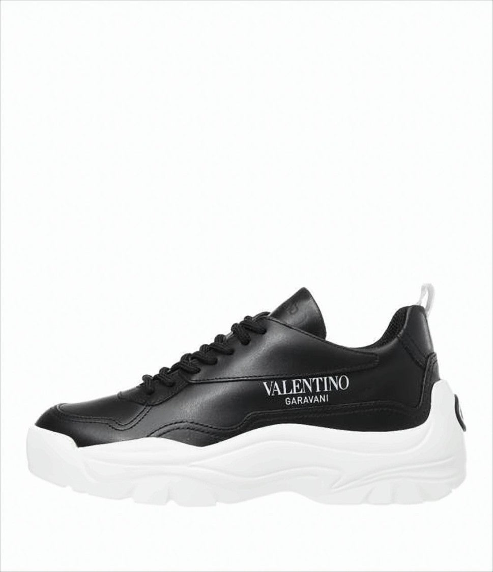 Valentino Garavani Black Leather Sneakers With Contrasting Brand Detailing