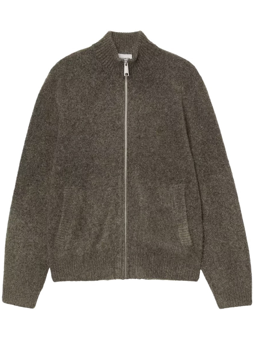 Carhartt Wip Textured Knit Sweater Jacket With Stand Collar And Zipper