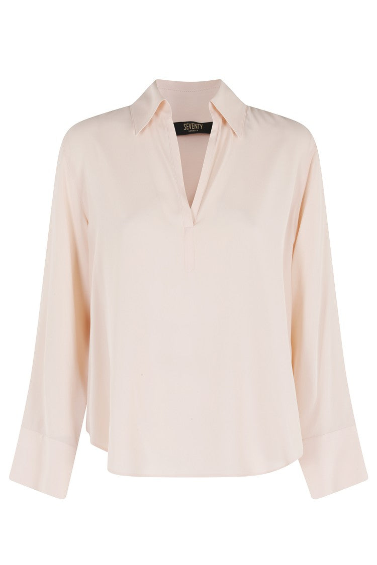 Seventy Pink Polo Button-Cuffs Acetate-Blend Blouse