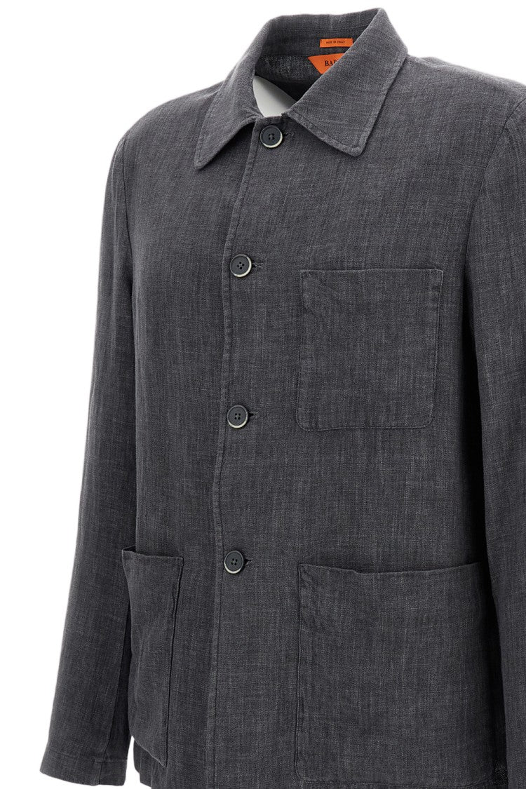 Barena Textured Grey Wool Linen Blend Overshirt