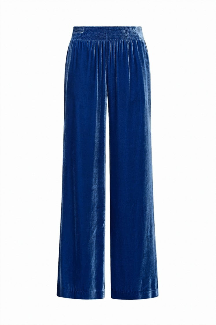 Maliparmi Fluid Velvet Smocked High-Waisted Wide-Leg Pants