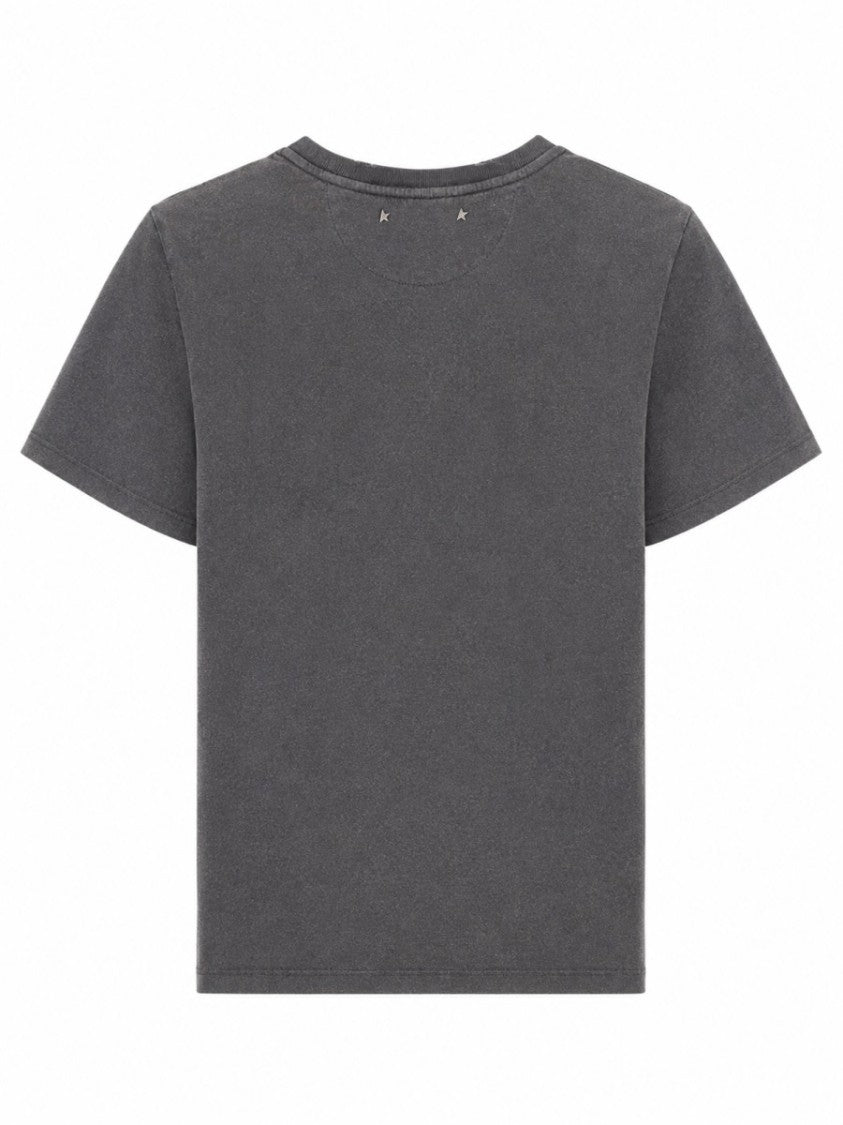 Golden Goose Cropped Charcoal Grey Tonal Logo T-Shirt