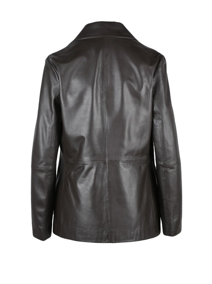 Antonelli Brown Leather Jacket With Tailored Fit And Classic Lapel