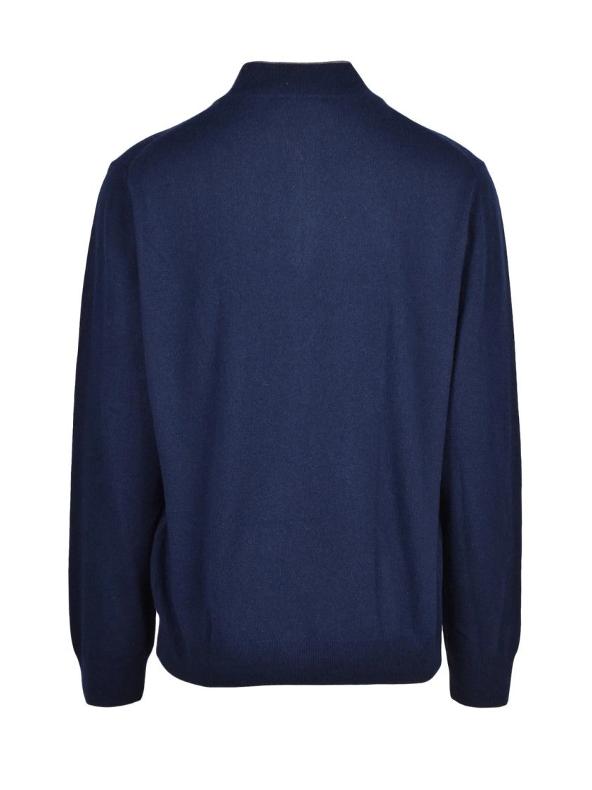 Harmont&Blaine Blue Zip Neck Wool-Blend Sweater