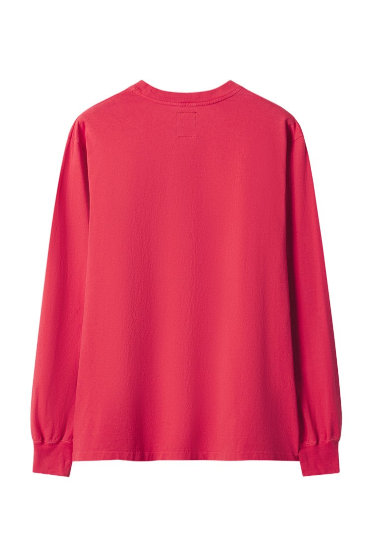 Maison Kitsuné Faded Red Graphic Ribbed Crew Neck Long-Sleeve T-Shirt
