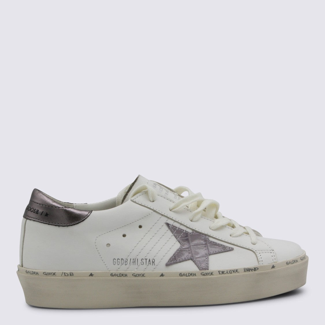 Golden Goose White And Grey Leather Sneakers With Star Patch