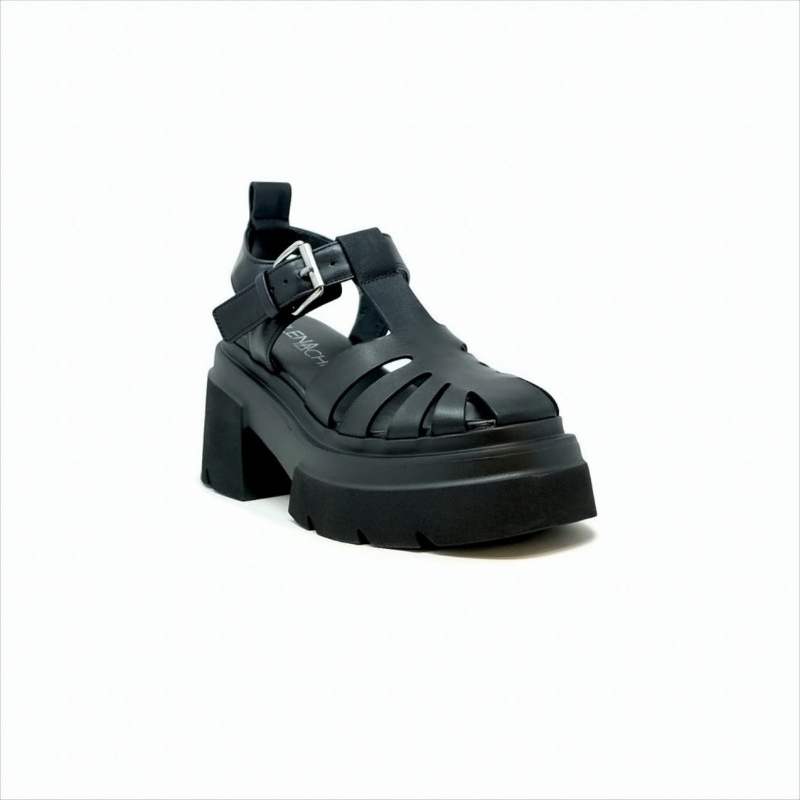 Elena Iachi E3787 Black Leather Flat Sandals