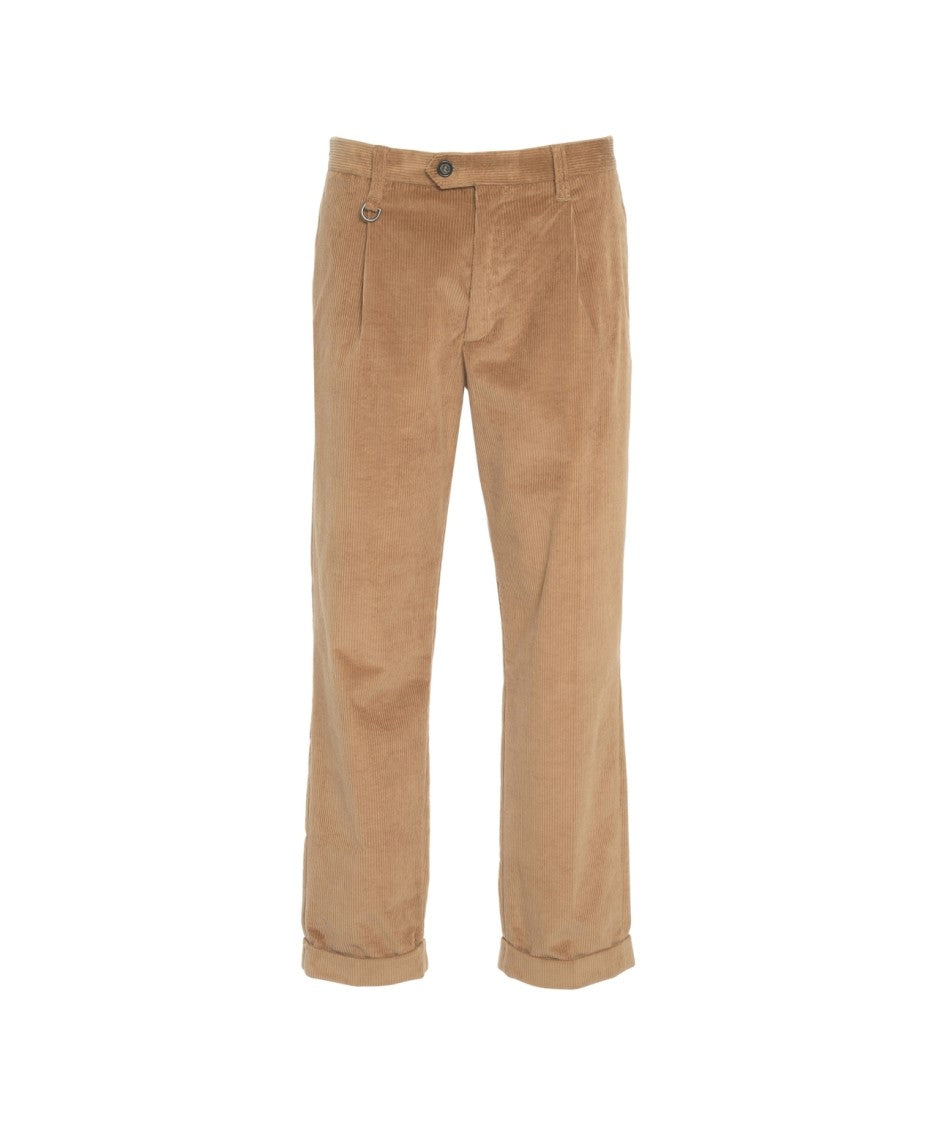Paolo Pecora Brown Corduroy Trousers With Elegant Pleats And Turned-Up Hem