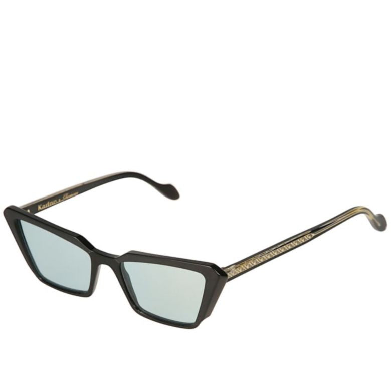 Kador Butterfly Glamour-S Angular Black Sunglasses With Textured Gold-Tone Temples