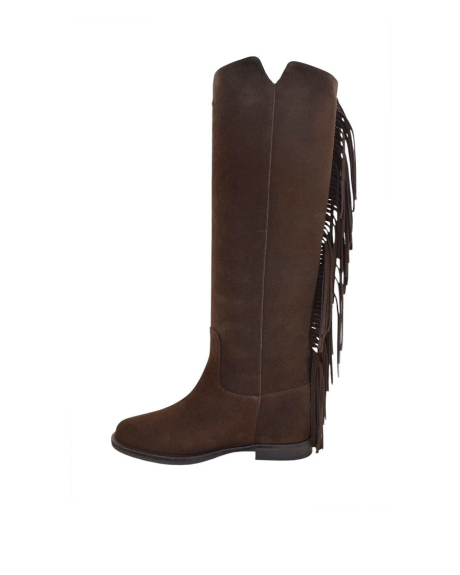 Via Roma 15 Suede Boot With Brown Fringes