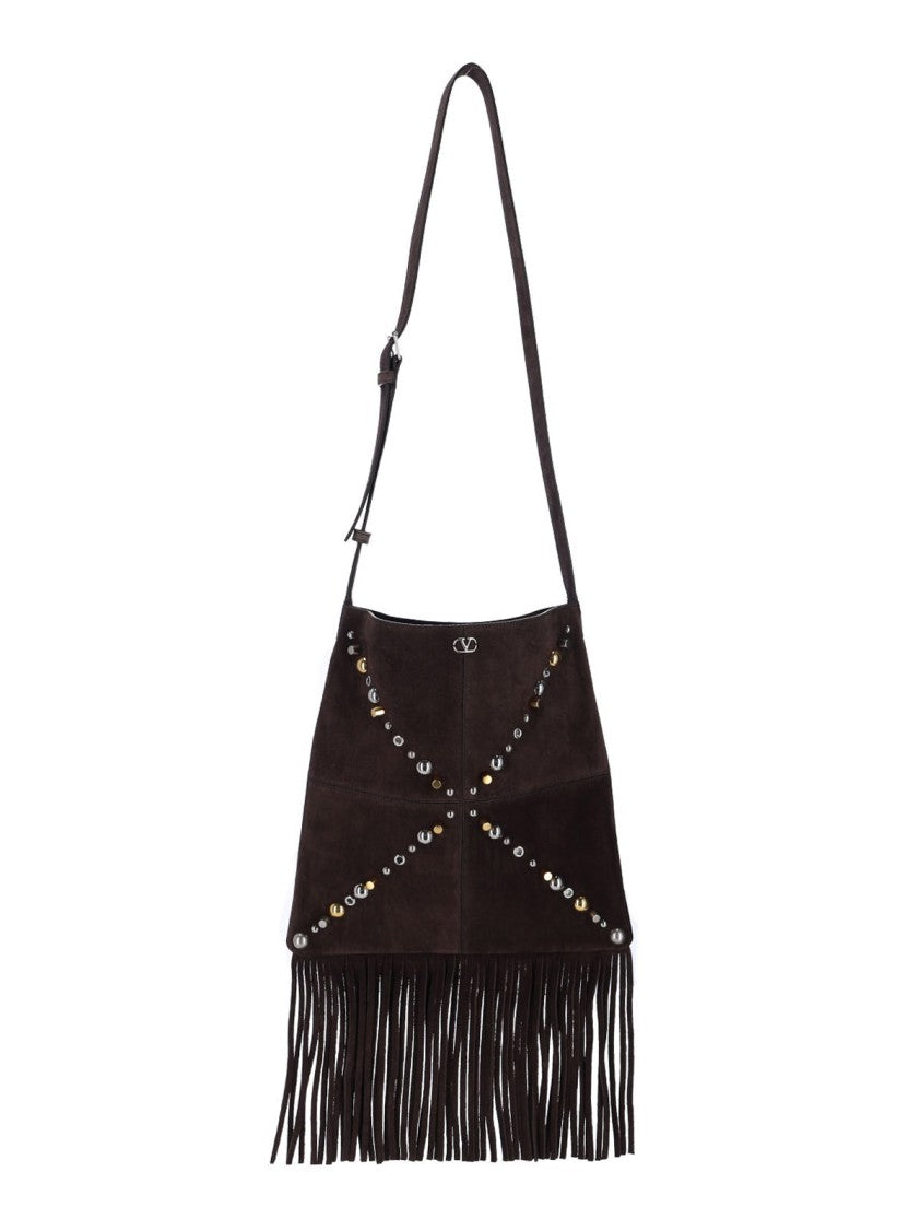 Valentino Garavani Brown Suede Shoulder Bag With Adjustable Strap