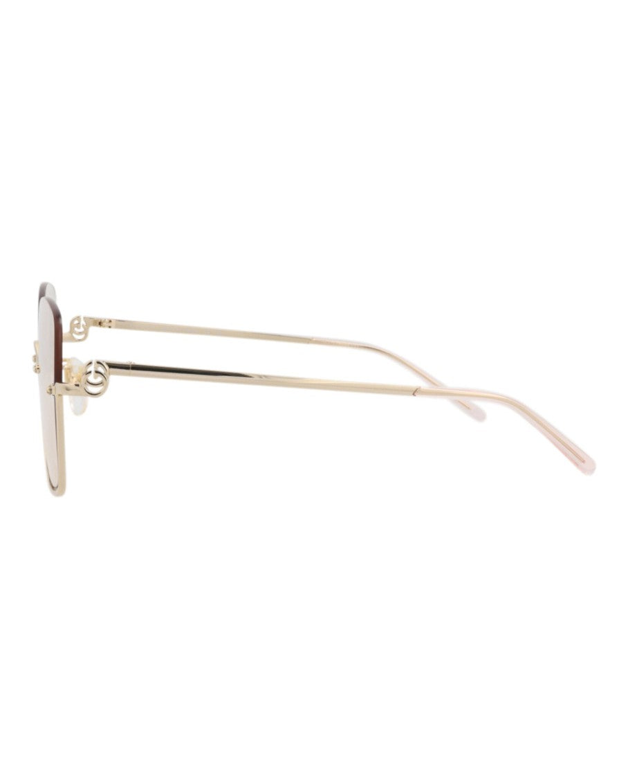 Gucci Square-Frame Metal Sunglasses With Cutout Accents And Velvet Case