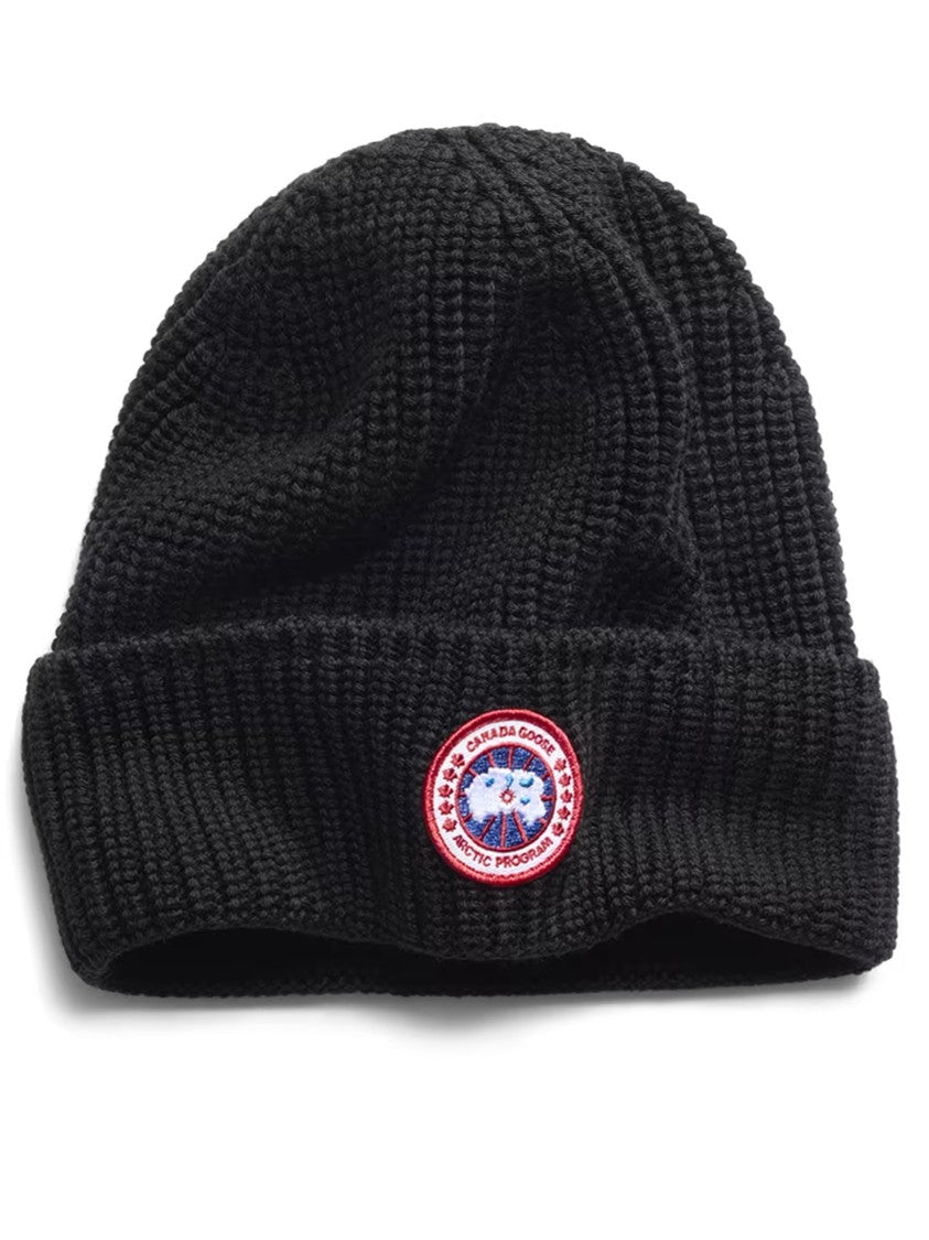 Canada Goose Ribbed Knit Toque With Folded Cuff And Emblem