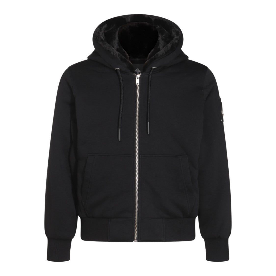 Moose Knuckles Hooded Black Jacket With Ribbed Cuffs