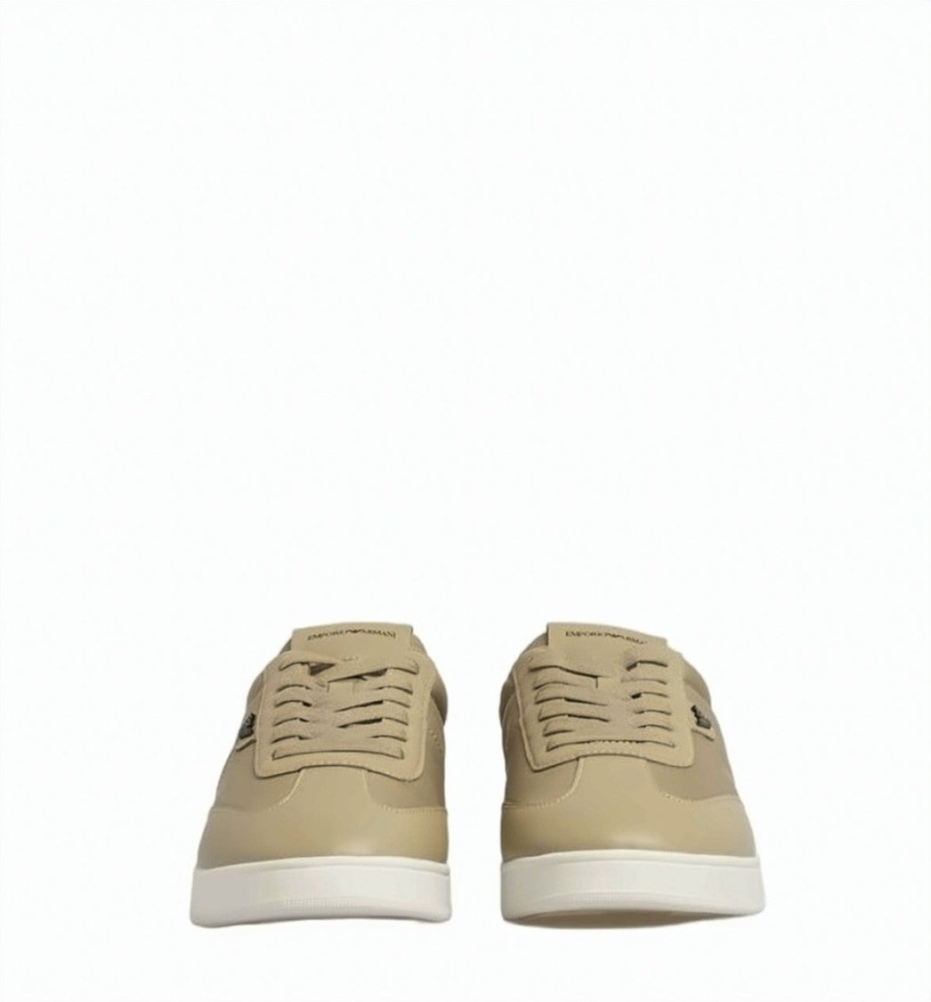 Emporio Armani Nylon Leather Round Toe Lace Sneakers