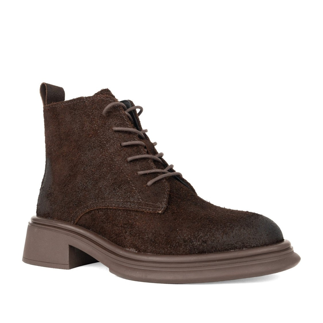 Linda Baumann Brown Textured Lace-Up Suede Ankle Boots