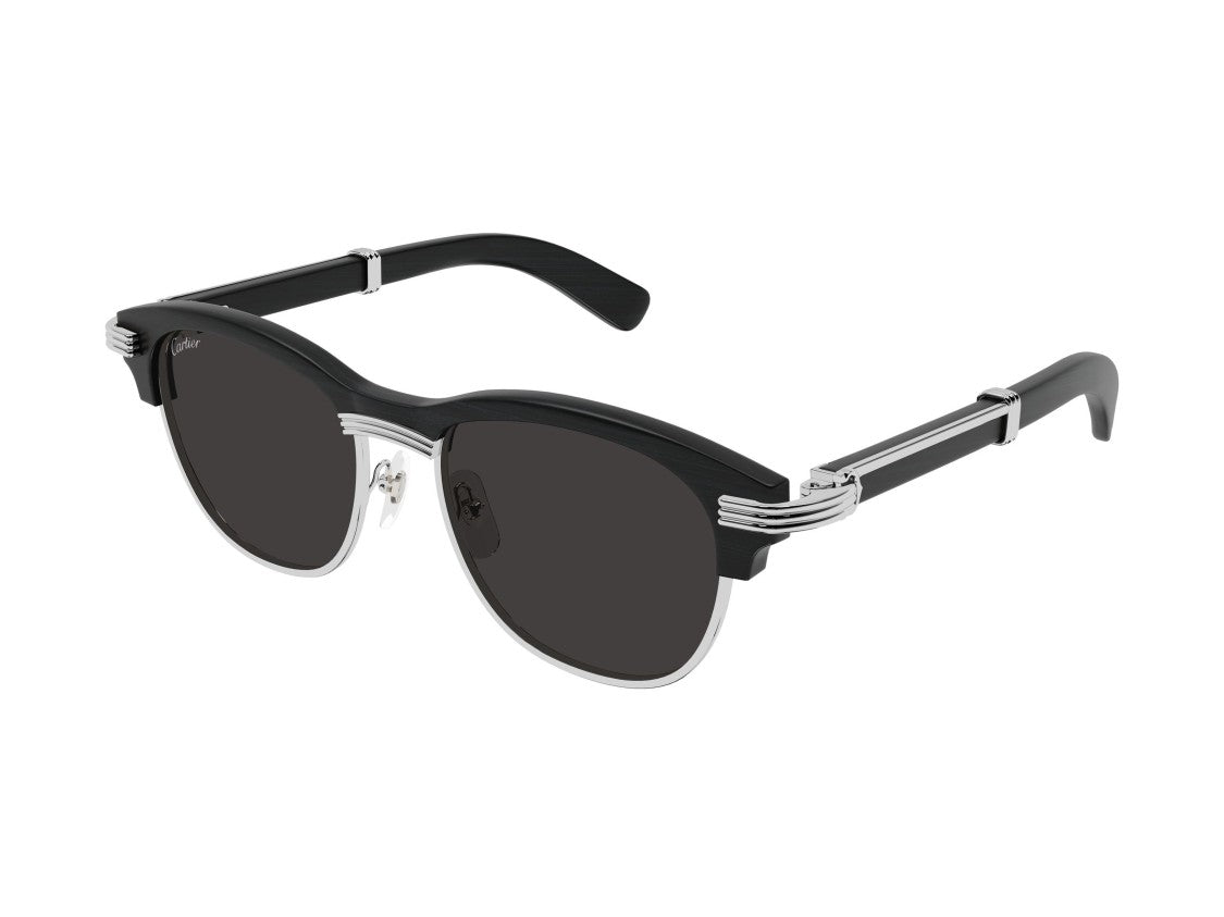 Cartier Ct0656s Bold Rounded Wood Metal Sunglasses