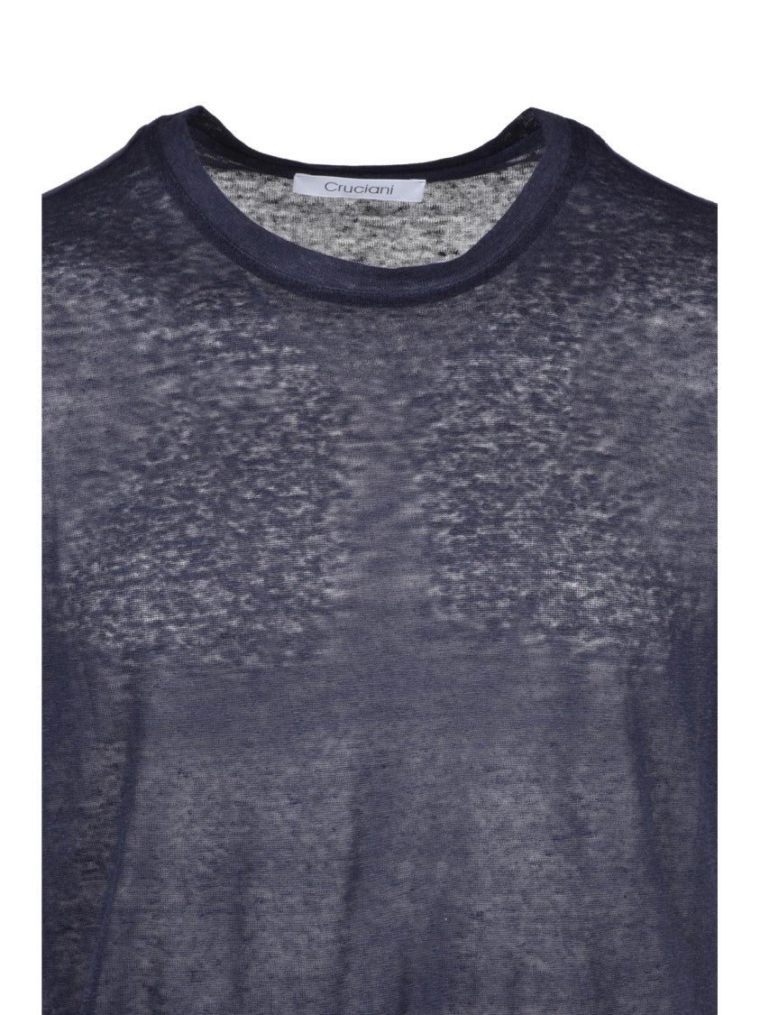 Cruciani Relaxed Fit Blue Linen T-Shirt