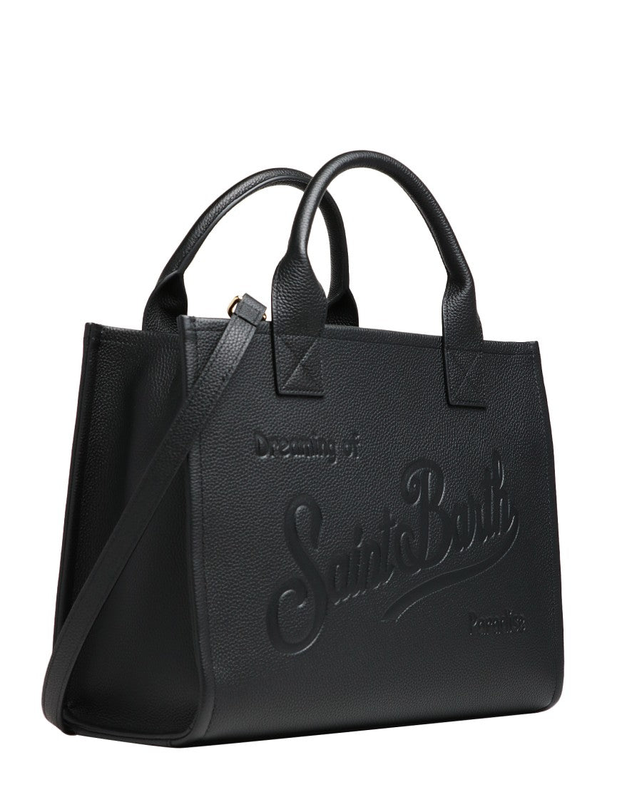 Mc2 Saint Barth Structured Black Handbag With Adjustable Shoulder Strap And Embossed Detailing