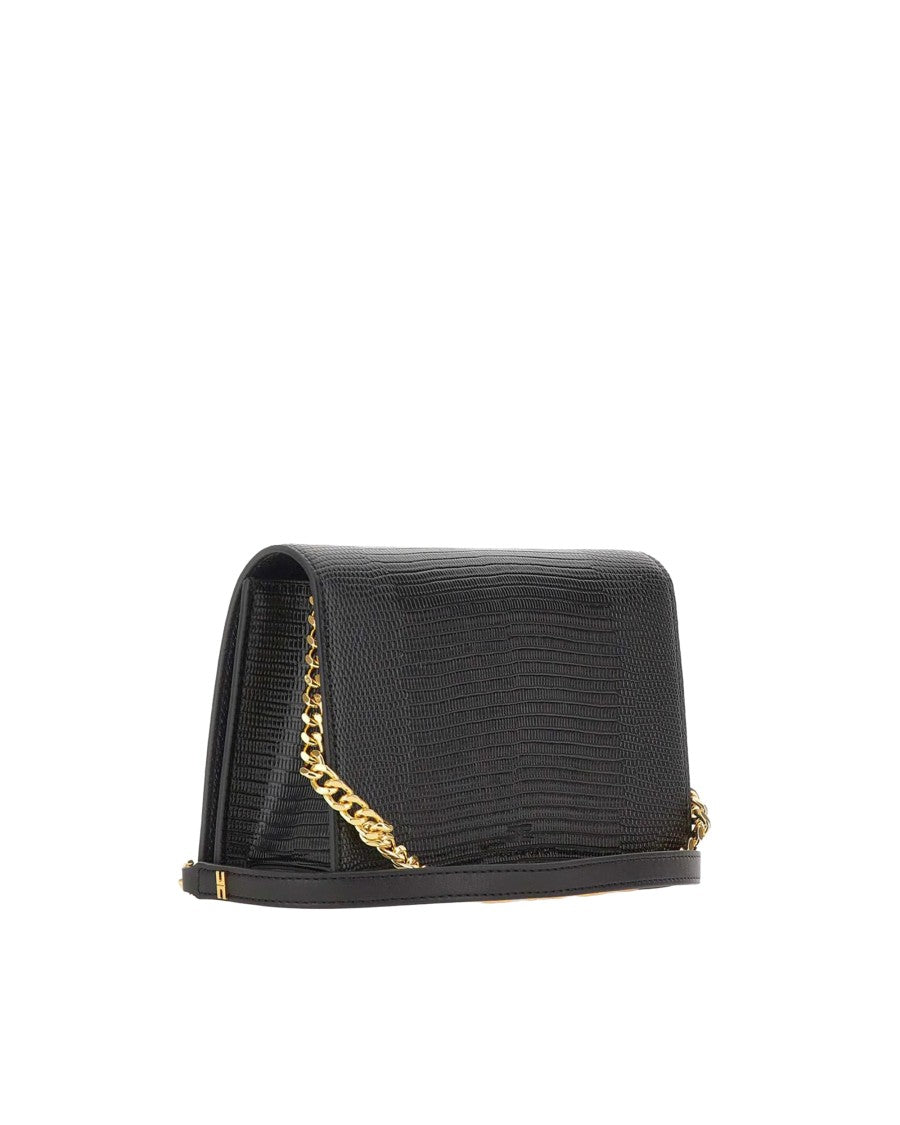 Elisabetta Franchi Rectangular Crossbody Bag With Lizard Print And Chain Strap