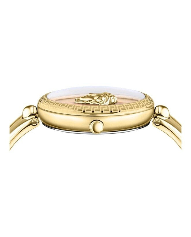 Versace 39Mm Gold-Tone Stainless Steel Watch With Red Medusa Dial
