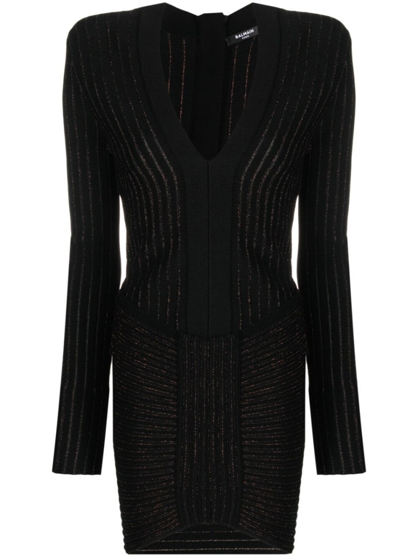 Balmain Ribbed V-Neck Mini Dress
