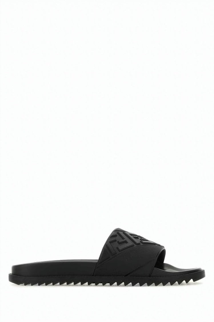 Fendi Geometric Patterned Black Slide Sandals